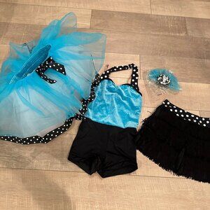 WEISSMAN SHOWTIME 14382 MEDIUM CHILD 4 PIECE DANCE COSTUME FRINGE SKIRT BLUE BLA